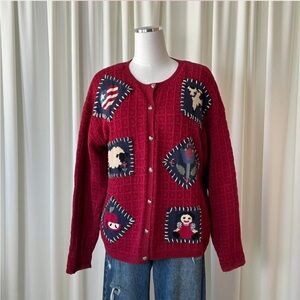 VTG Northern Isles Hand-Embroidered Patchwork Cardigan Grandmacore Teacher.